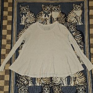 We The Free Women's Cream Long Sleeve Top Xs Waffle Knit